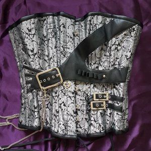 Black & Silver Brocade Steel Boned Corset